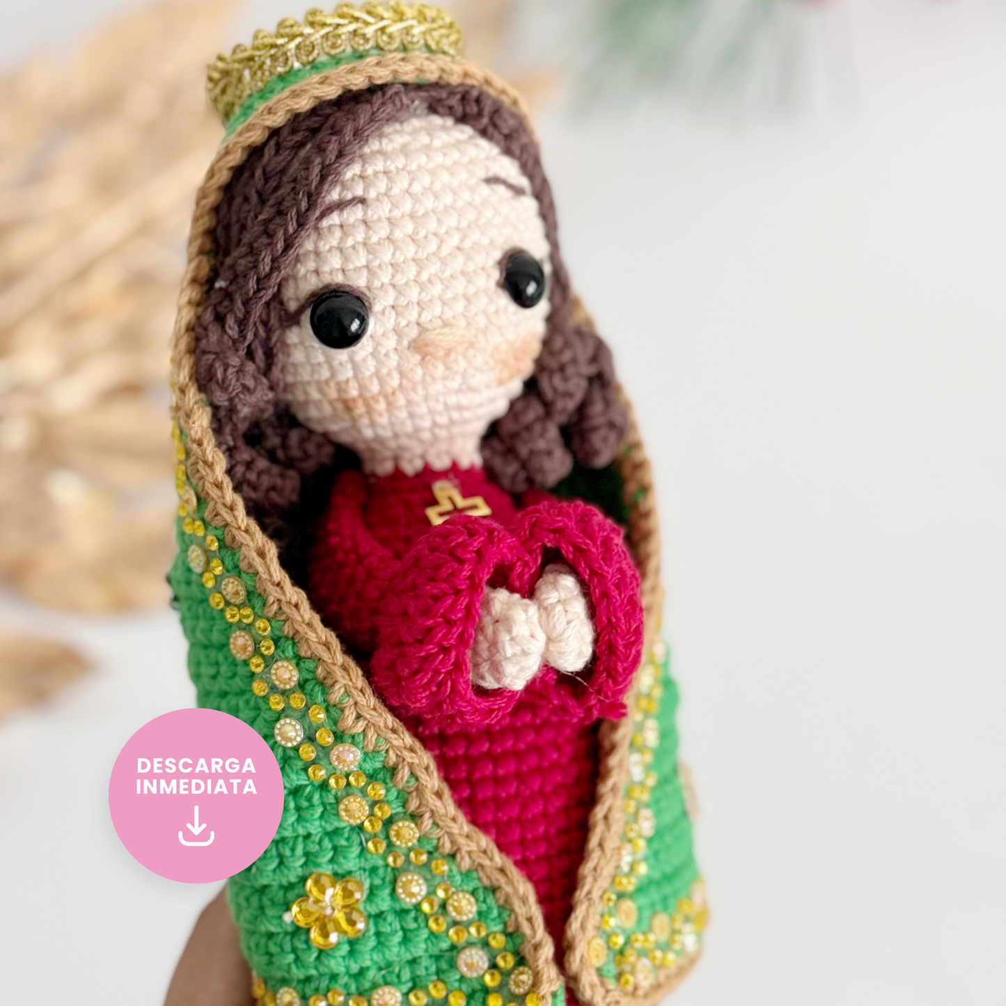 Patrón en ESPAÑOL Virgencita Guadalupe 17 cm