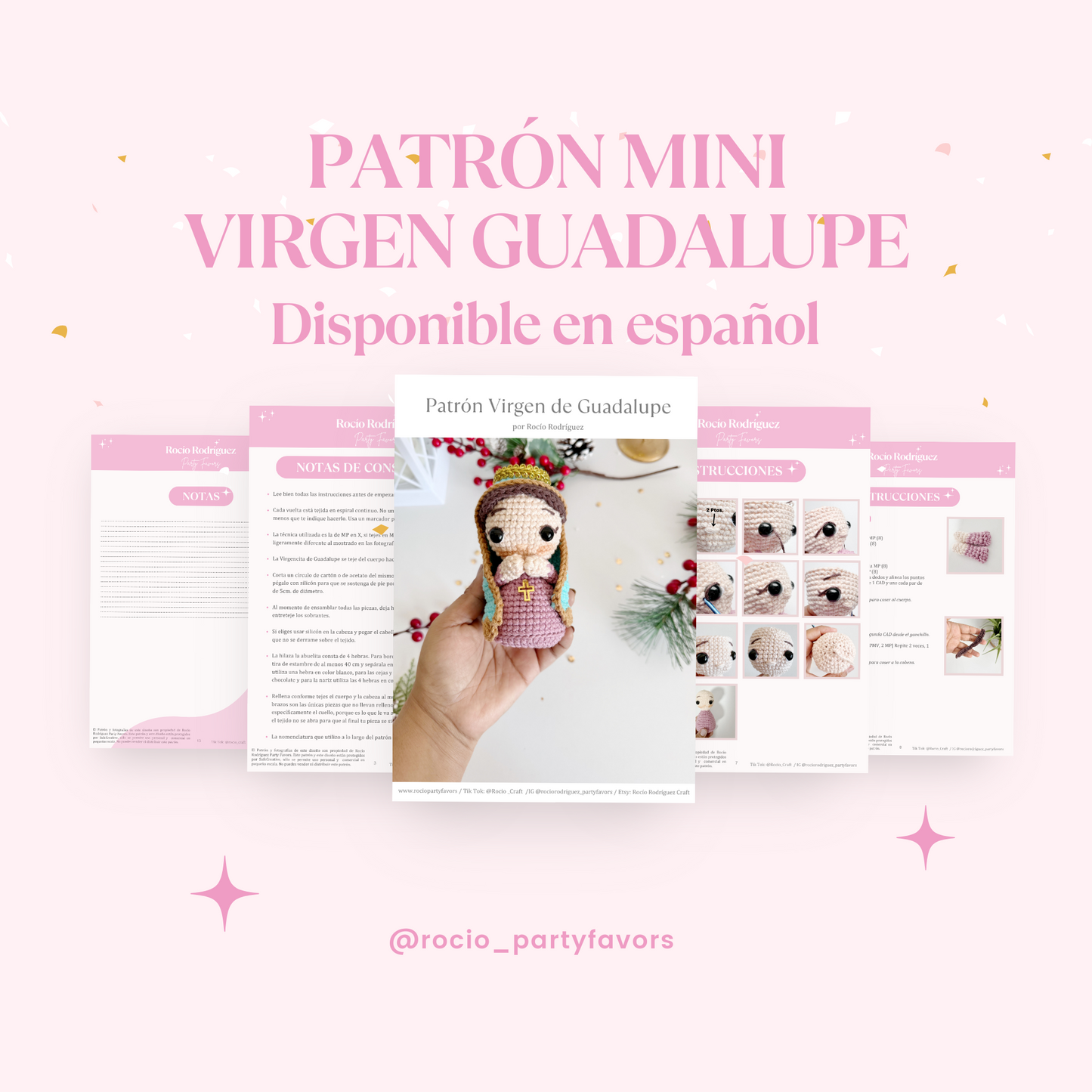 Patrón en ESPAÑOL Virgencita Guadalupe 12 cm