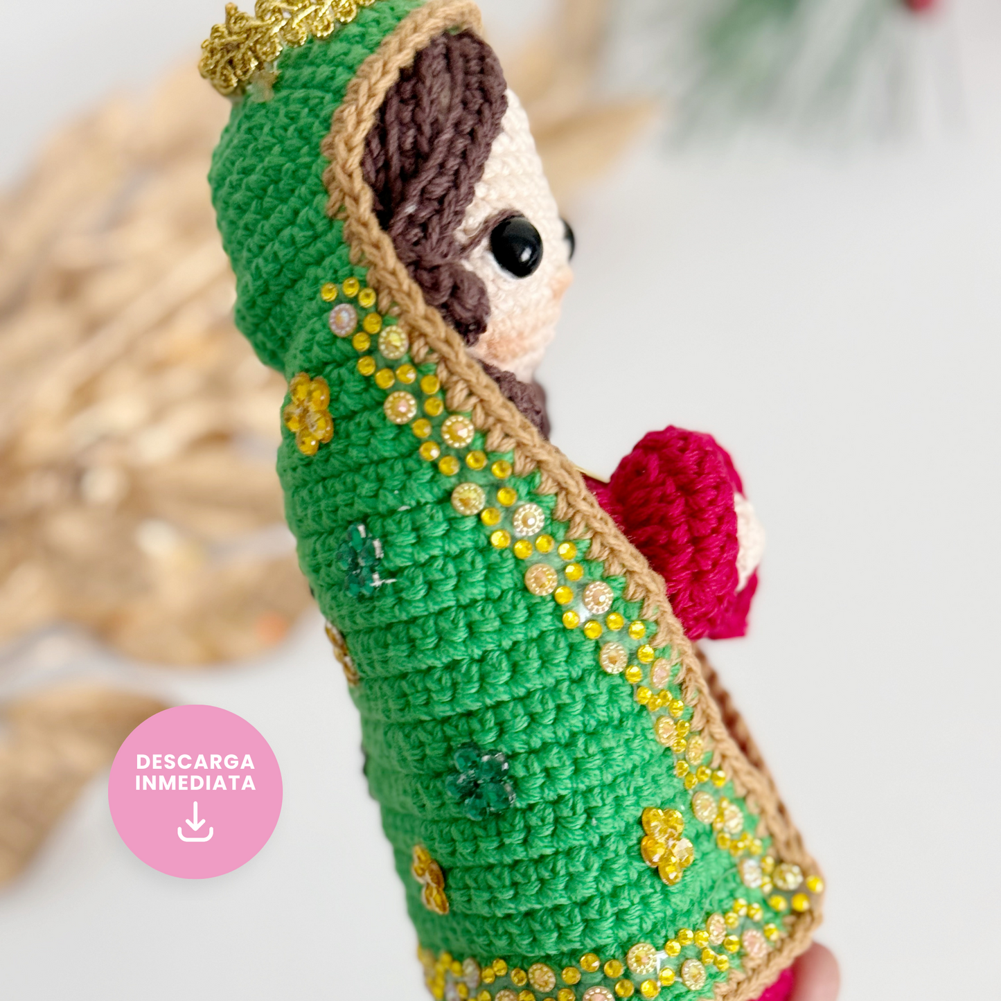 Patrón en ESPAÑOL Virgencita Guadalupe 17 cm