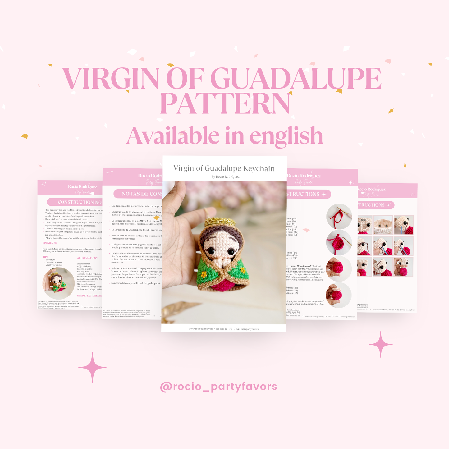 Patrón en ESPAÑOL/INGLES Llavero Virgencita Guadalupe