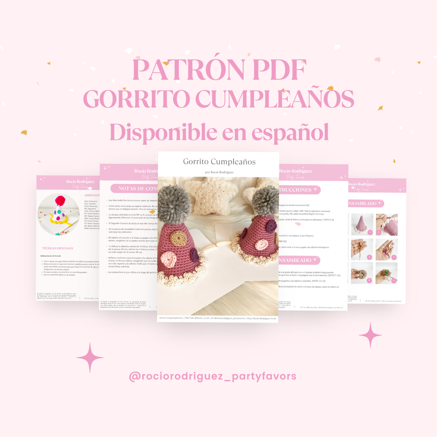 Patrón en ESPAÑOL gorrito cumpleaños
