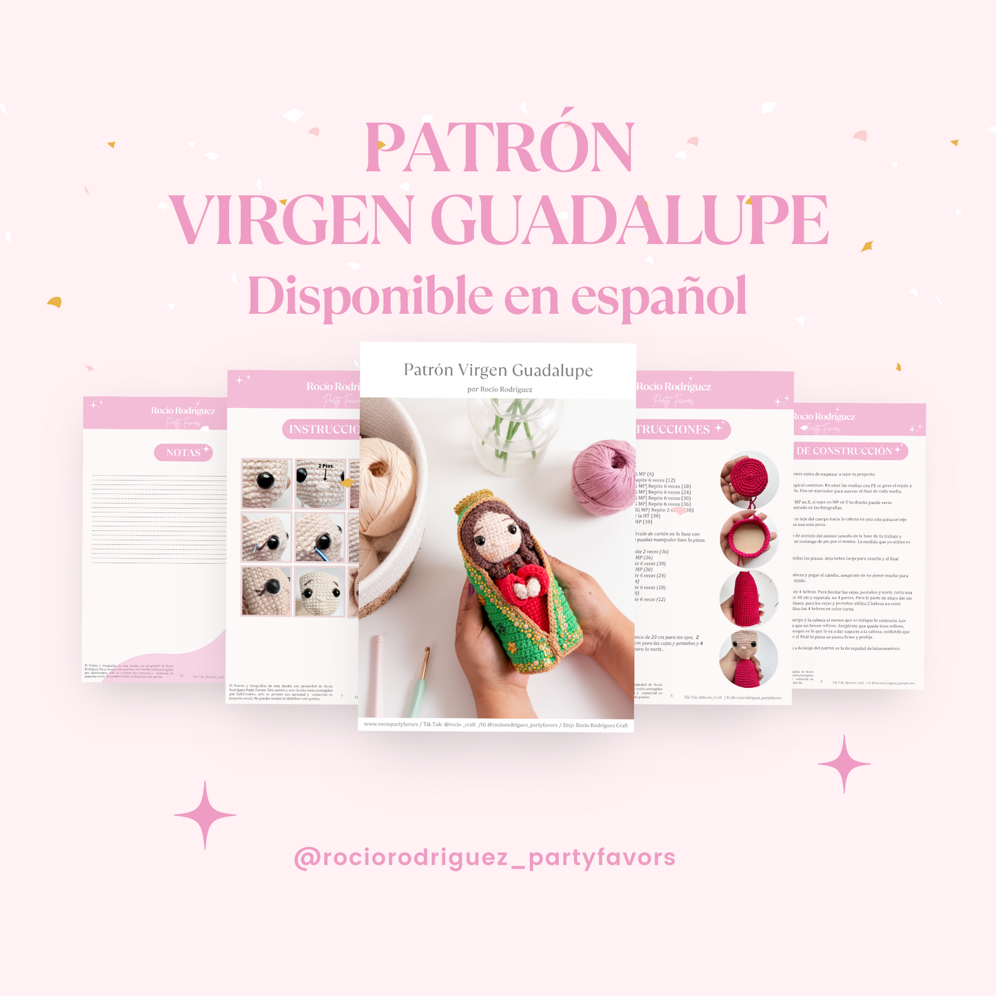 Patrón en ESPAÑOL Virgencita Guadalupe 17 cm